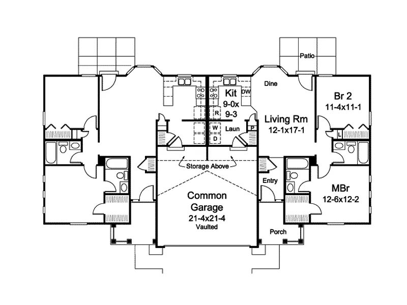 Ranch House Plan First Floor - Turnberry Place Ranch Duplex 007D-0243 - Shop House Plans and More