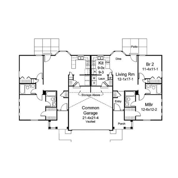 Multi-Family House Plan First Floor - Turnberry Place Ranch Duplex 007D-0243 - Shop House Plans and More