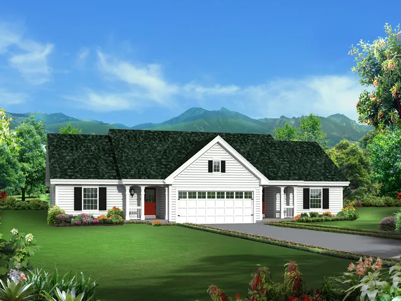 Ranch House Plan Front of Home - Turnberry Place Ranch Duplex 007D-0243 - Shop House Plans and More