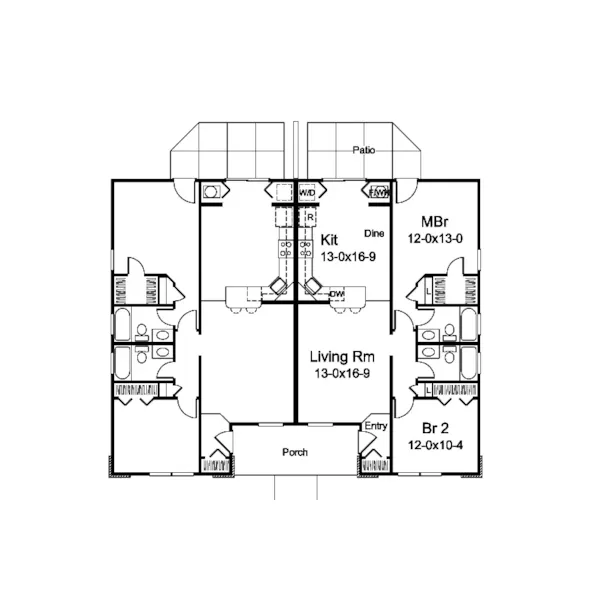 Ranch House Plan First Floor - Hayden Manor Prairie Duplex 007D-0246 - Search House Plans and More