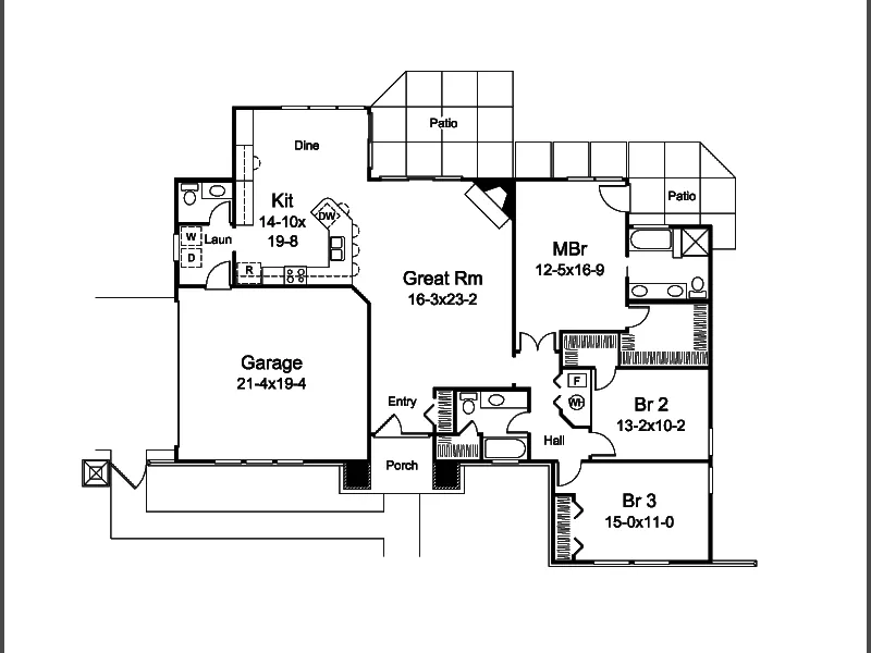 Ranch House Plan First Floor - Prairie Lake Vacation Home 007D-0248 - Shop House Plans and More