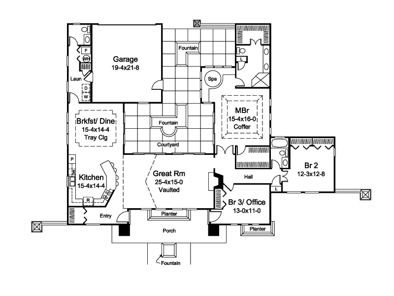 Sunbelt House Plan First Floor - Carabio Cove Florida Style Home 007D-0251 - Search House Plans and More