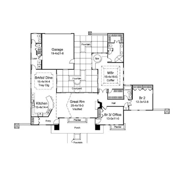 Ranch House Plan First Floor - Carabio Cove Florida Style Home 007D-0251 - Search House Plans and More