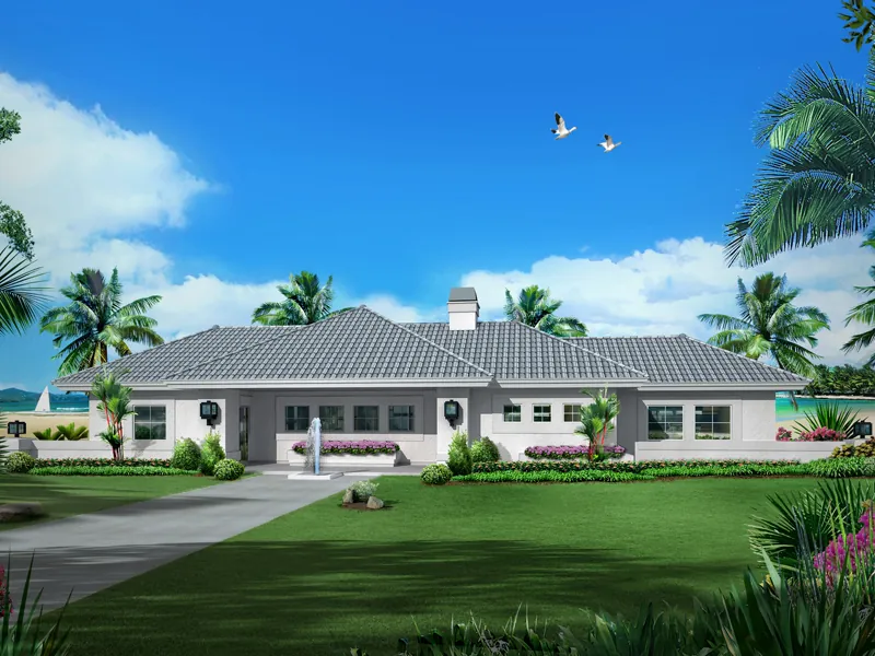 Southwestern House Plan Front of Home - Carabio Cove Florida Style Home 007D-0251 - Search House Plans and More
