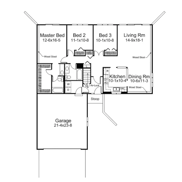 Traditional House Plan First Floor - Crestbrook Berm Ranch Home 008D-0023 - Search House Plans and More