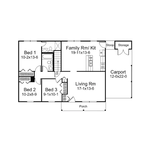 Southern House Plan First Floor - Jonesboro Ranch Home 008D-0026 - Search House Plans and More