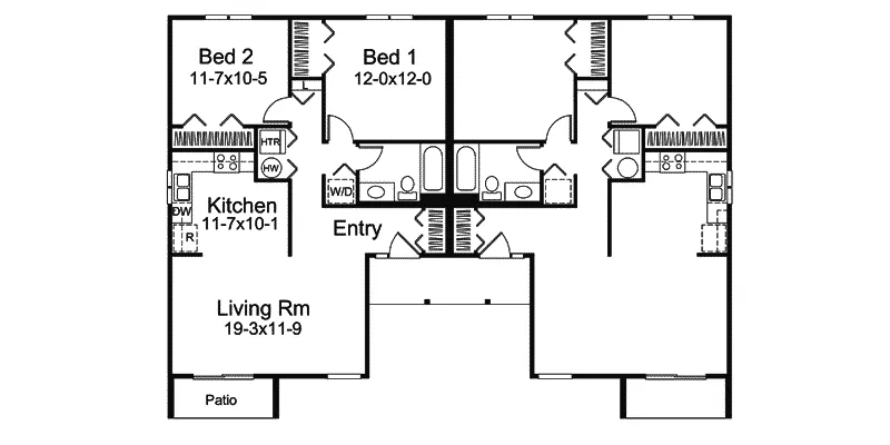 Ranch House Plan First Floor - Harborview Two-Story Fourplex 008D-0034 - Search House Plans and More
