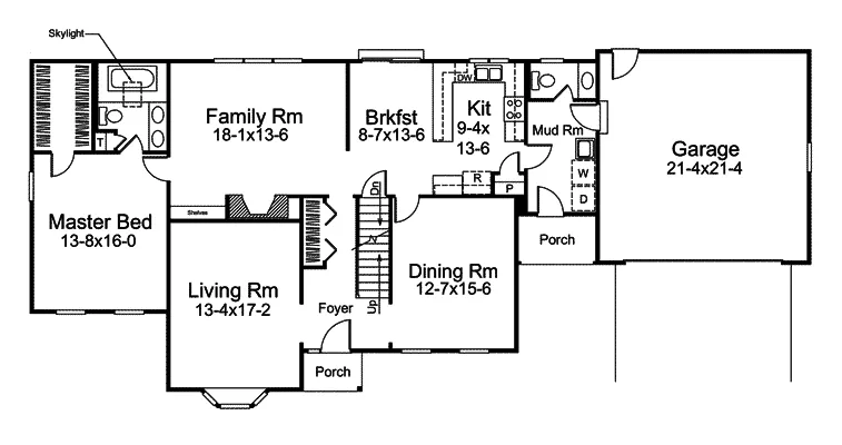 Traditional House Plan First Floor - Meadowbrook Traditional Home 008D-0036 - Shop House Plans and More