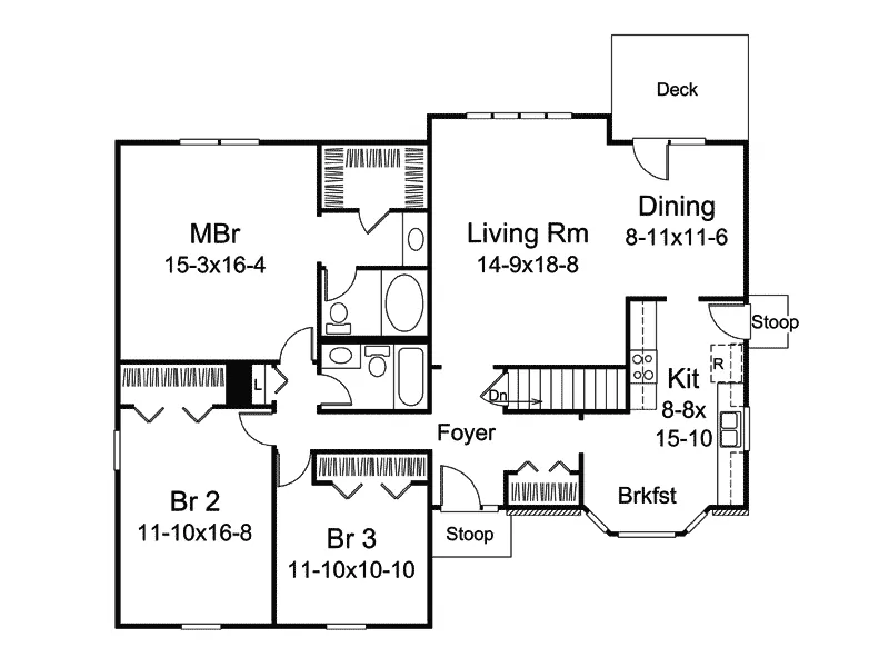 Cabin & Cottage House Plan First Floor - Stonebay Ranch Home 008D-0047 - Shop House Plans and More