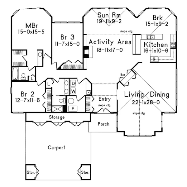 Southwestern House Plan First Floor - Normandy Trail Sunbelt Home 008D-0062 - Shop House Plans and More