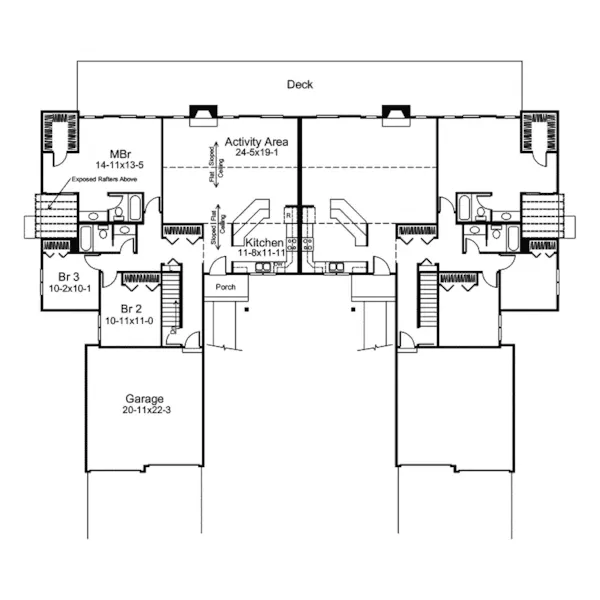 Tudor House Plan First Floor - Bradenton Multi-Family Duplex 008D-0100 - Search House Plans and More