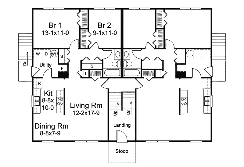 Early American House Plan First Floor - Wayland Split-Level Fourplex 008D-0113 - Shop House Plans and More