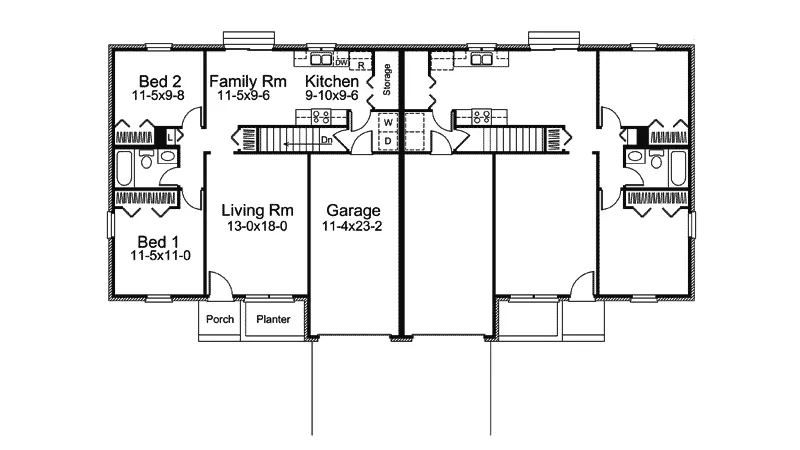 Country House Plan First Floor - Jefferson Country Ranch Duplex 008D-0114 - Search House Plans and More