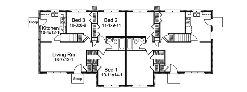 Multi-Family House Plan First Floor - Hillcrest Multi-Family Duplex 008D-0116 - Search House Plans and More