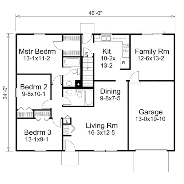 Ranch House Plan First Floor - Grants Pass Country Home 008D-0130 - Search House Plans and More