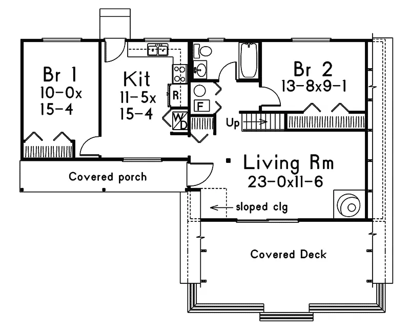 Lake House Plan First Floor - Conifer Cliff Vacation Home 008D-0137 - Search House Plans and More