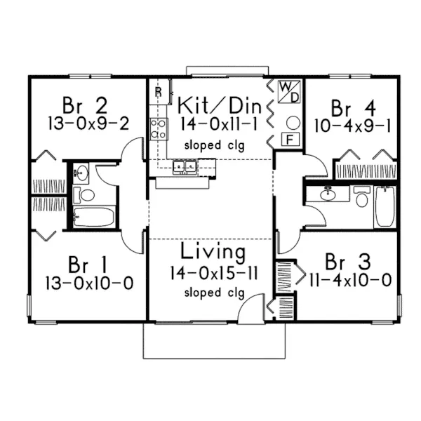 Ranch House Plan First Floor - Lakeland Modern Vacation Home 008D-0144 - Shop House Plans and More