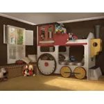 Adorable all wood locomotive bunk bed transforms a child's room into a imaginative play world