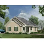 This is a four-car garage that looks like a quaint cottage style home plan on all one-story