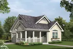 A wrap-around covered porch and window box give this two-car garage the style of a home plan