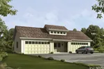 Four-car garage has center celerestory window on the roof and center double door