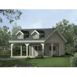 Two-car carport has storage rooms with double doors and two dormers on roof for a country style