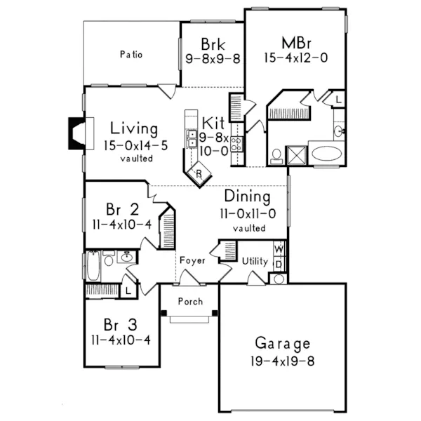 Traditional House Plan First Floor - Oakbriar Ranch Home 010D-0003 - Shop House Plans and More