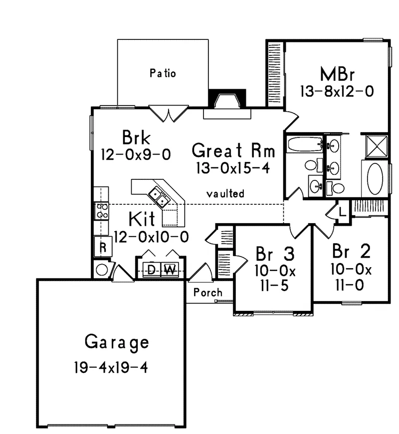 Ranch House Plan First Floor - Strickland Traditional Home 010D-0006 - Shop House Plans and More