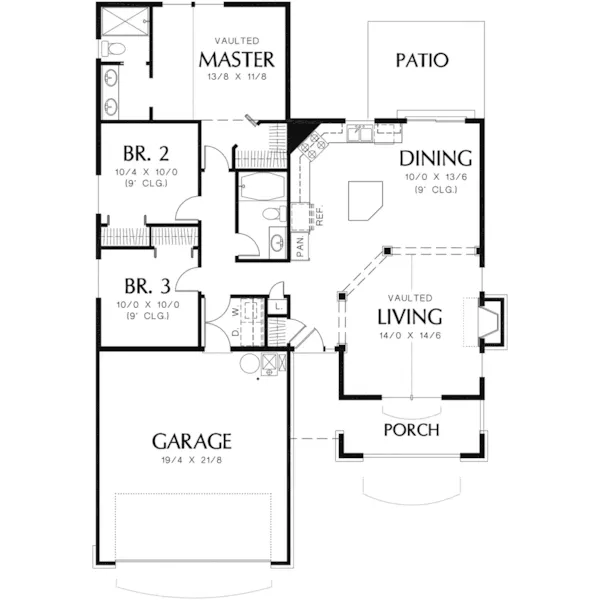 Traditional House Plan First Floor - Abbott Place Ranch Cottage Home 011D-0001 - Search House Plans and More