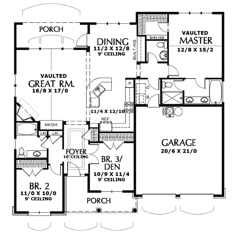 Craftsman House Plan First Floor - Patton Arts And Crafts Home 011D-0007 - Shop House Plans and More