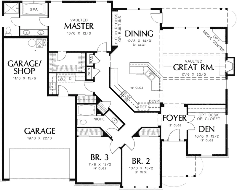 Country House Plan First Floor - Springfall Craftsman Ranch Home 011D-0013 - Shop House Plans and More