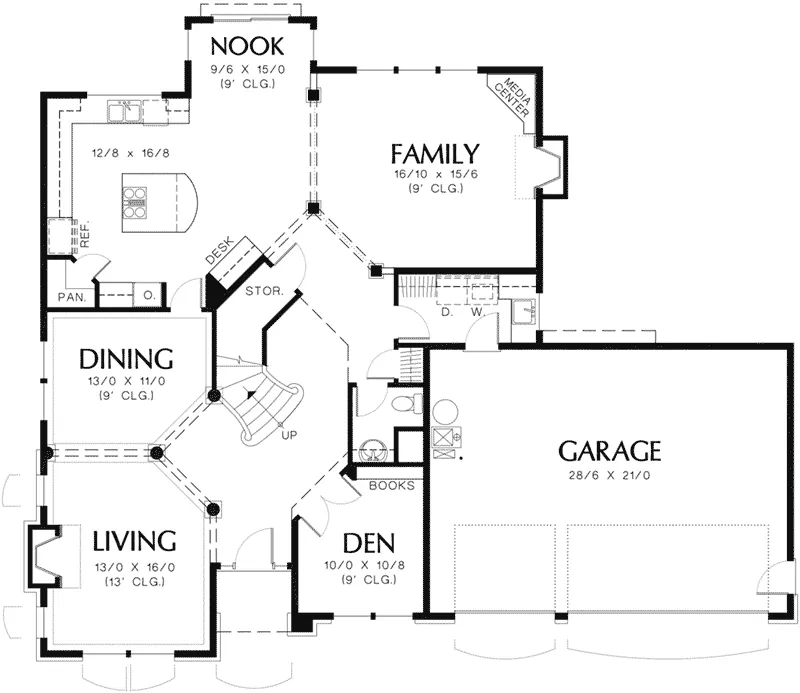 Craftsman House Plan First Floor - Fenmor Traditional Home 011D-0039 - Search House Plans and More