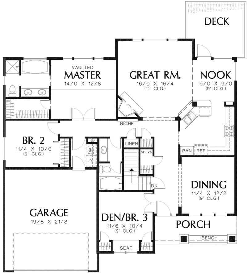 Ranch House Plan First Floor - Signal Hill Craftsman Home 011D-0065 - Shop House Plans and More