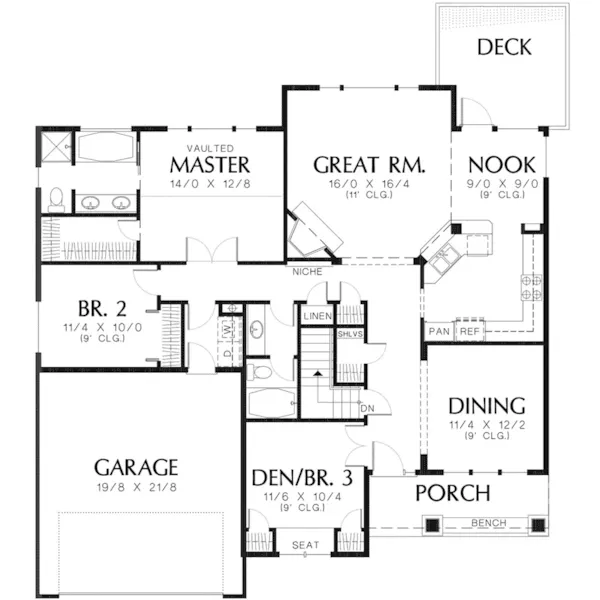 Ranch House Plan First Floor - Signal Hill Craftsman Home 011D-0065 - Shop House Plans and More