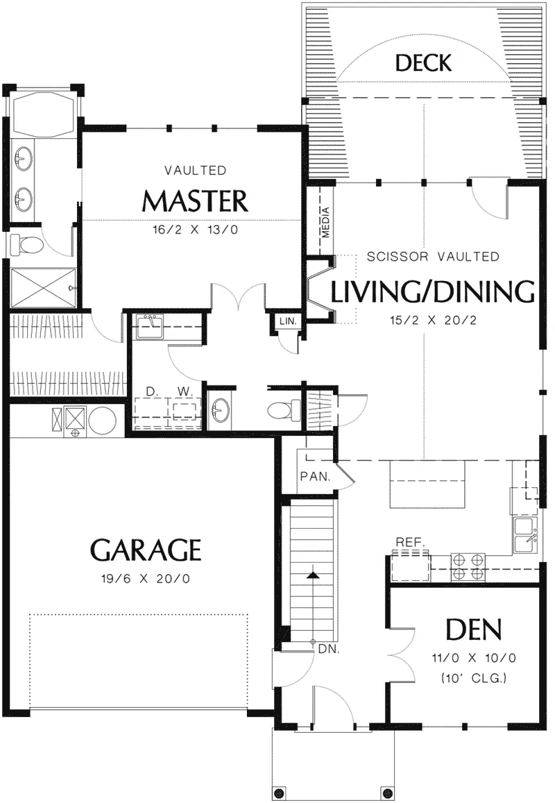 Craftsman House Plan First Floor - Monroe Lane Sloping Lot Home 011D-0069 - Shop House Plans and More