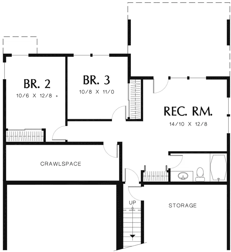 Craftsman House Plan Lower Level Floor - Monroe Lane Sloping Lot Home 011D-0069 - Shop House Plans and More