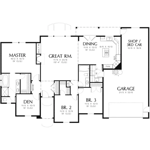 Traditional House Plan First Floor - Sheridan Mill Traditional Home 011D-0070 - Shop House Plans and More