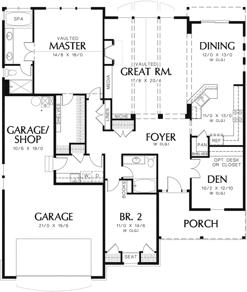 Craftsman House Plan First Floor - Woodstone Bungalow Home 011D-0076 - Shop House Plans and More