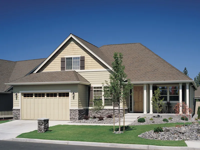 Ranch House Plan Front Photo 01 - Woodstone Bungalow Home 011D-0076 - Shop House Plans and More