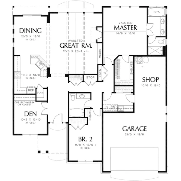 Craftsman House Plan First Floor - Woodtrail Craftsman Ranch Home 011D-0077 - Shop House Plans and More