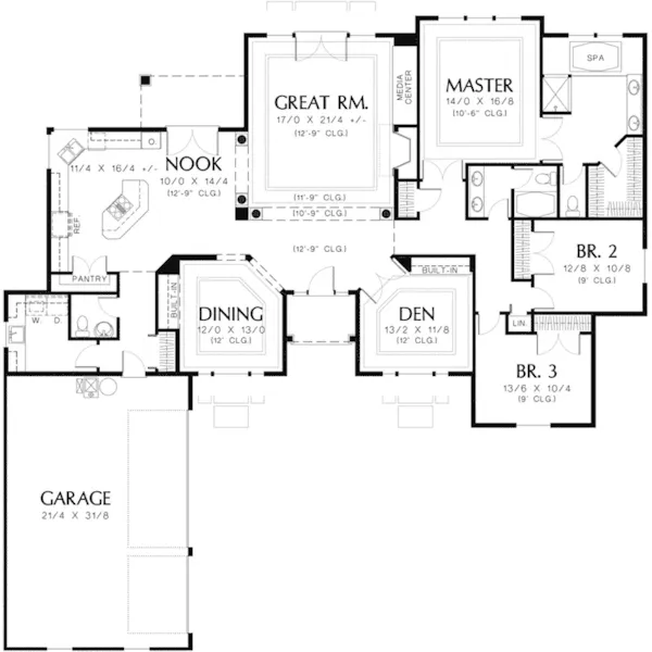 Colonial House Plan First Floor - St. Clair Ranch Home 011D-0082 - Shop House Plans and More