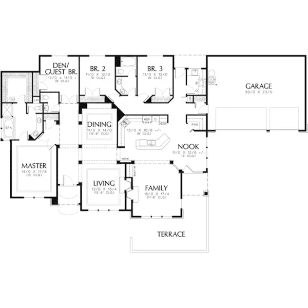 Ranch House Plan First Floor - Linworth Prairie Style Home 011D-0088 - Shop House Plans and More