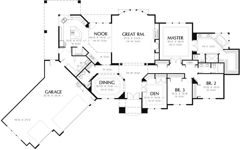 Ranch House Plan First Floor - La Serena Luxury Ranch Home 011D-0094 - Shop House Plans and More