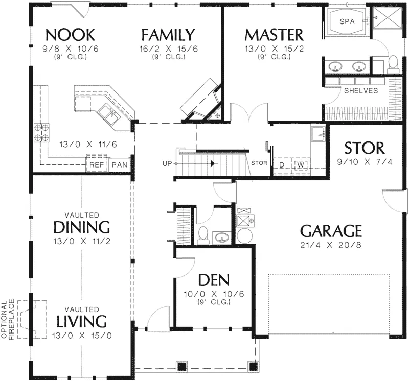 Arts & Crafts House Plan First Floor - Fernview Craftsman Home 011D-0142 - Search House Plans and More