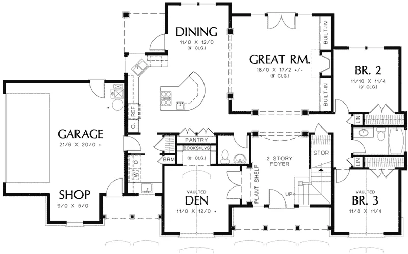 Arts & Crafts House Plan First Floor - Grapevine Park Craftsman Home 011D-0148 - Search House Plans and More