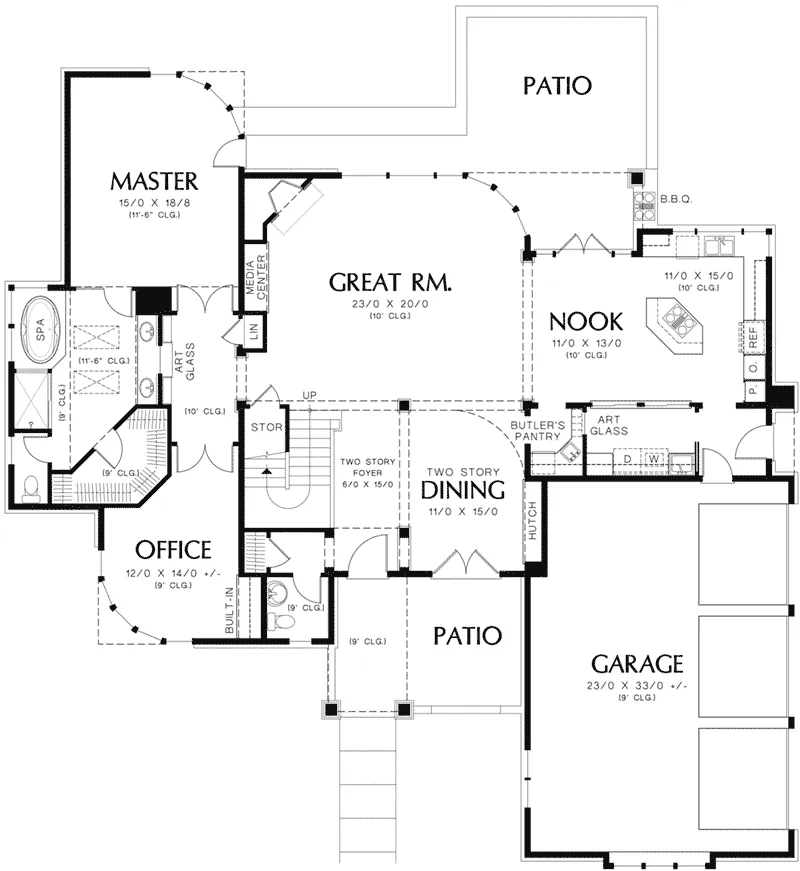 Arts & Crafts House Plan First Floor - Patton Bay Shingle Home 011D-0197 - Shop House Plans and More