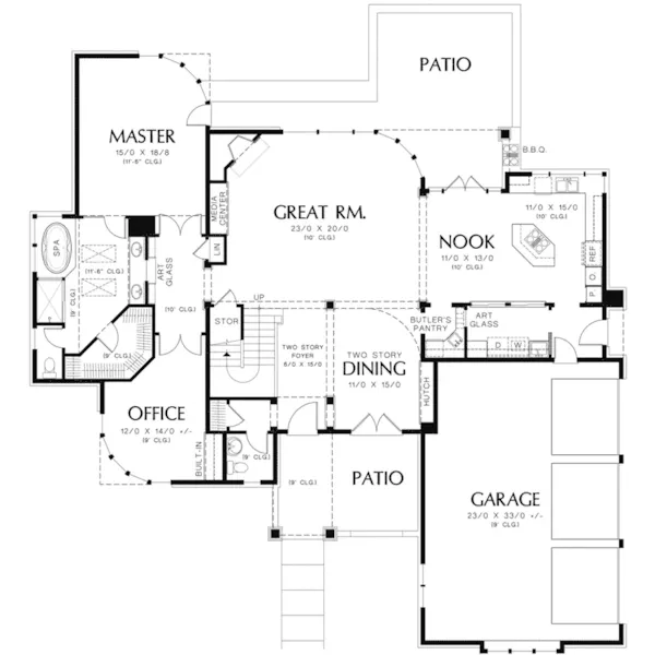 Arts & Crafts House Plan First Floor - Patton Bay Shingle Home 011D-0197 - Shop House Plans and More