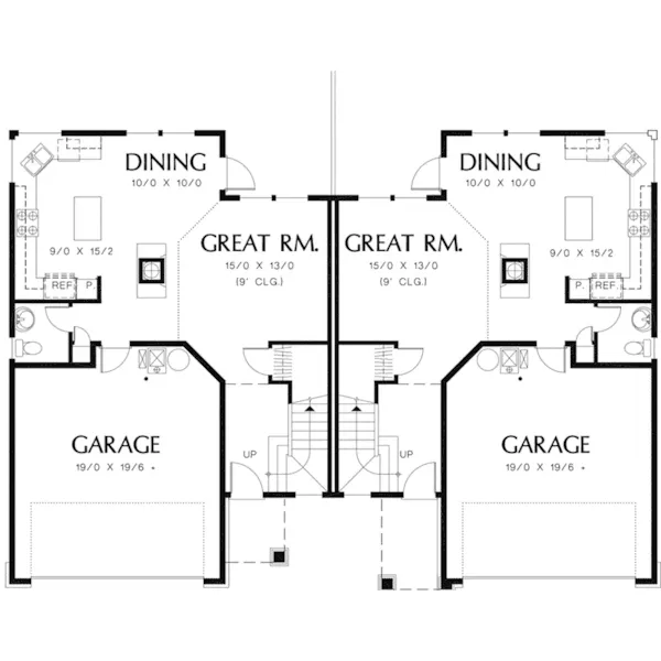 Multi-Family House Plan First Floor - Darlington Hill Duplex 011D-0203 - Search House Plans and More