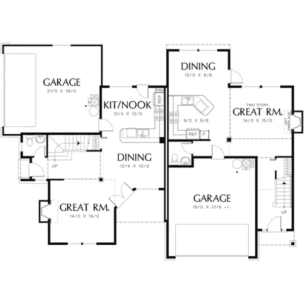 Colonial House Plan First Floor - Sidney Bluff Duplex Home 011D-0206 - Shop House Plans and More