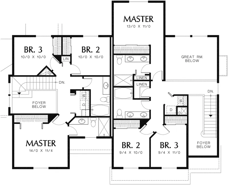 Colonial House Plan Second Floor - Sidney Bluff Duplex Home 011D-0206 - Shop House Plans and More